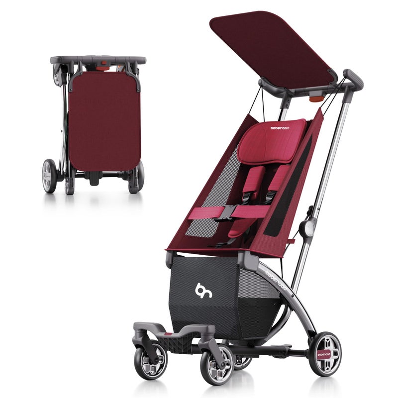 Beberoad Love R1 AutoFolding Ultra Lightweight Travel Stroller for Airplane Small Compact Stroller for Babies and Toddlers with Pillow Sunshade Cup Holder Red