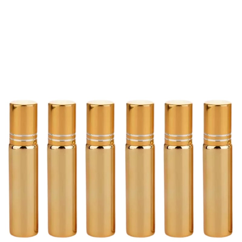 Devinez Multipurpose UV Golden Color Roll On Glass Bottle with steel Ball, 10 ml with Golden Cap (Pack of64), for Beauty, Essential Oils, Blends, Skin Care, Travel, Toners, Cosmetic & DIY - Image 1