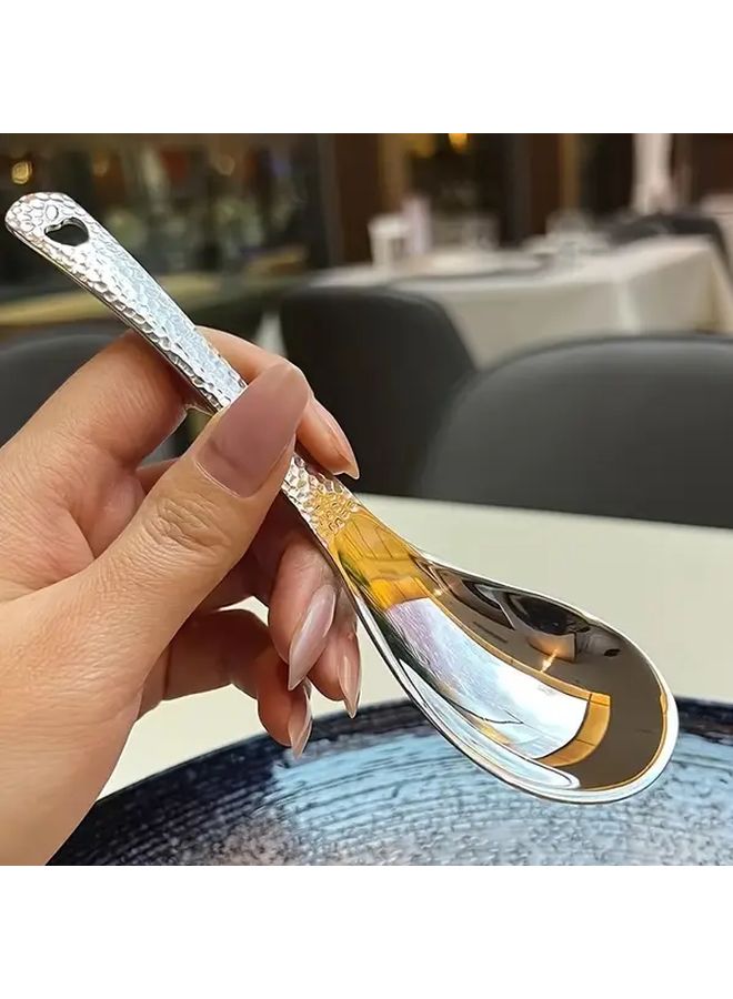 4Pcs Stainless Steel Spoons Abstract Pattern Polished Metal Finish Oval Dessert Spoons - Image 4