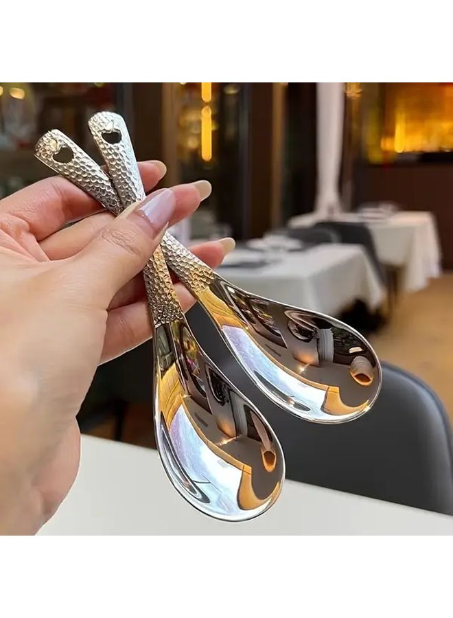 4Pcs Stainless Steel Spoons Abstract Pattern Polished Metal Finish Oval Dessert Spoons - Image 2