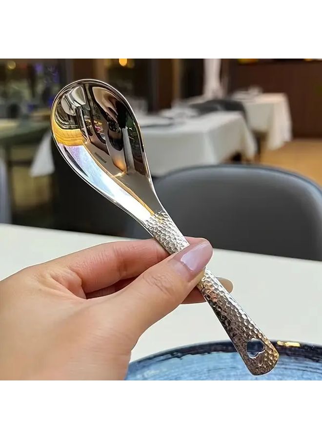 4Pcs Stainless Steel Spoons Abstract Pattern Polished Metal Finish Oval Dessert Spoons - Image 5