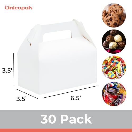UnicoPak 30 Pack White Gable Treat Boxes Party Favor Boxes for Goodie Snacks Cookie Candy Toys Birthday Party Wedding Shower Holidays 6.5x3.5x4 Inches - Image 2