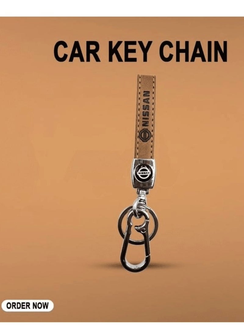 Nissan Car Key Chain, Home Key Chain, Metal Ring With PU Leather Strap Keychain  - Image 1