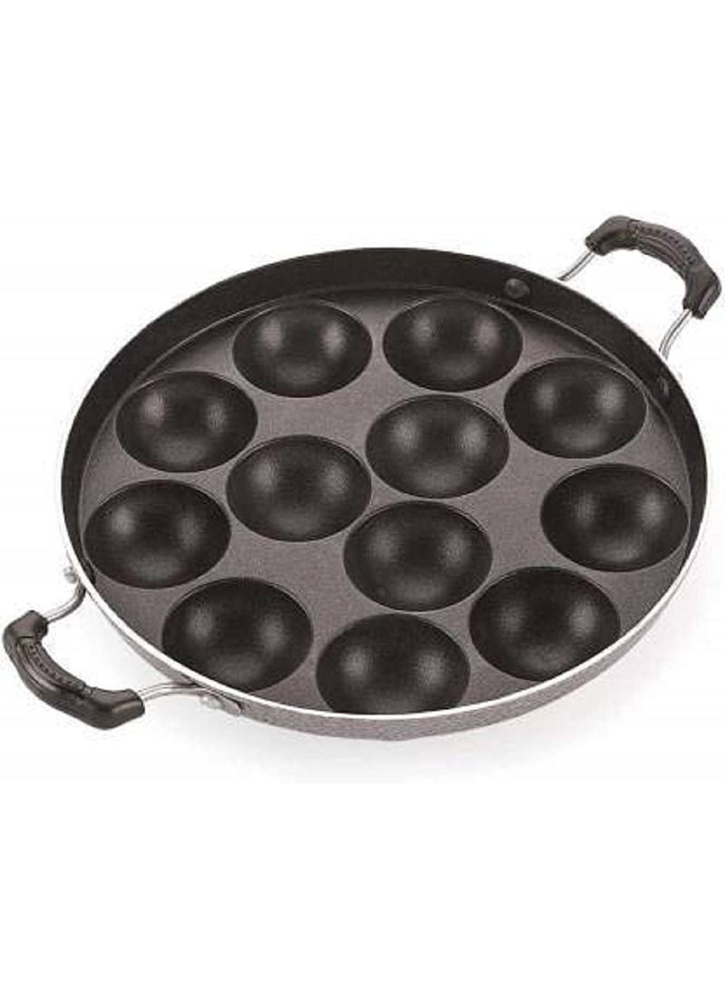 Dealdona NonStick 12 Cavity Aluminium Appam Idli Pancake Maker Pan with Side Handle Lid Cover Multicolor
