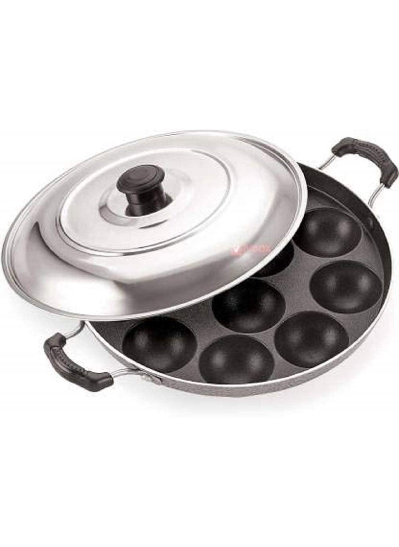 Dealdona NonStick 12 Cavity Aluminium Appam Idli Pancake Maker Pan with Side Handle Lid Cover Multicolor