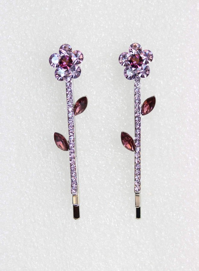 Faship A Pair Of Purple Rhinestone Crystal Floral Hair Clips 2 Pcs Pins - Image 2