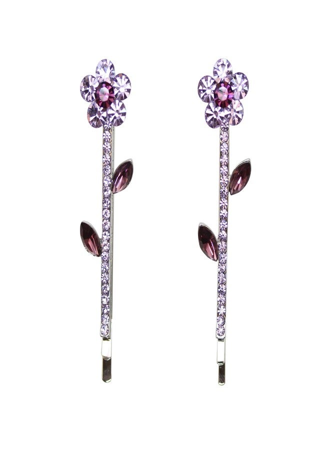 Faship A Pair Of Purple Rhinestone Crystal Floral Hair Clips 2 Pcs Pins - Image 1