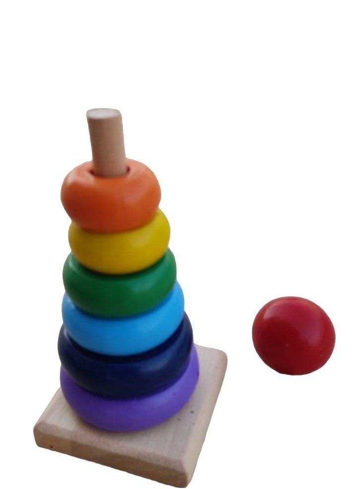 Rainbow Wooden Rainbow Stacking Tower Toys,Wooden Rainbow Stacking Tower Balancing Toys for Kids and Toddlers,MultiColour 14cm  - Image 1