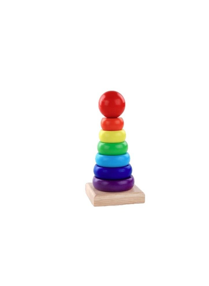 Rainbow Wooden Rainbow Stacking Tower Toys,Wooden Rainbow Stacking Tower Balancing Toys for Kids and Toddlers,MultiColour 14cm  - Image 4