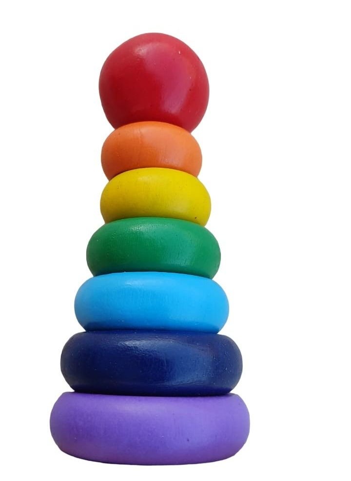 Rainbow Wooden Rainbow Stacking Tower Toys,Wooden Rainbow Stacking Tower Balancing Toys for Kids and Toddlers,MultiColour 14cm  - Image 3
