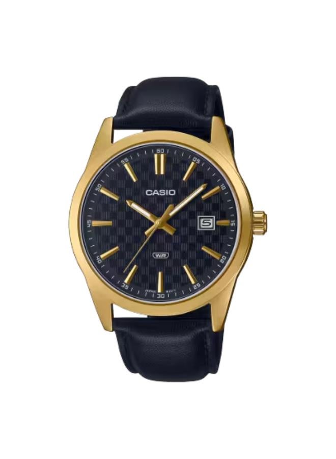 Men's Analog Display Watch With Black Leather Strap - MTP-VD03GL-1AUDF