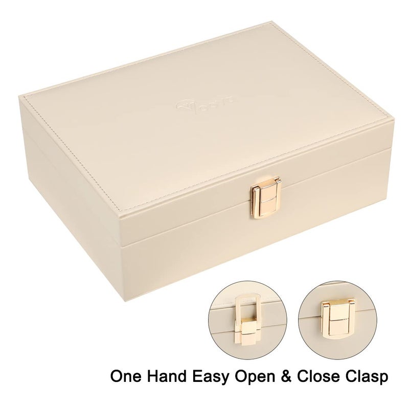 Voova Jewelry Box Organizer for Women Girls, 2 Layer Large Men Jewelry Storage Case, PU Leather Display Jewellery Holder with Removable Tray for Necklace Earrings Rings Bracelets, Vintage Gift,Apricot - Image 5