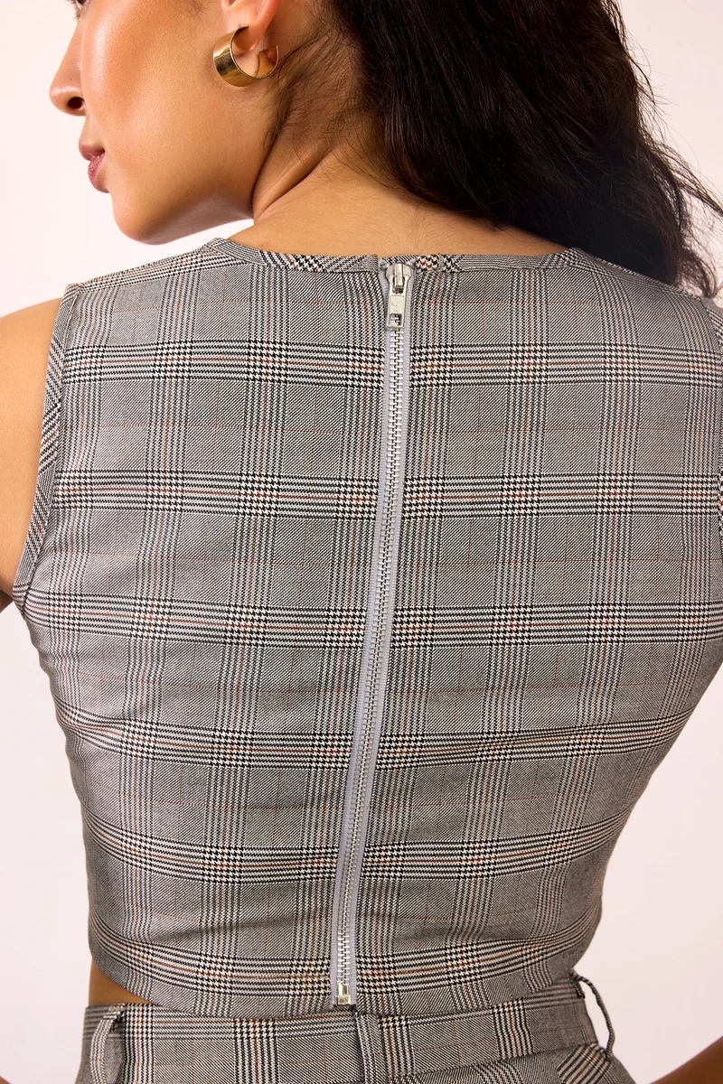 Virgio VIRGIO Viscose V-Neck Grey Corset Crop Top