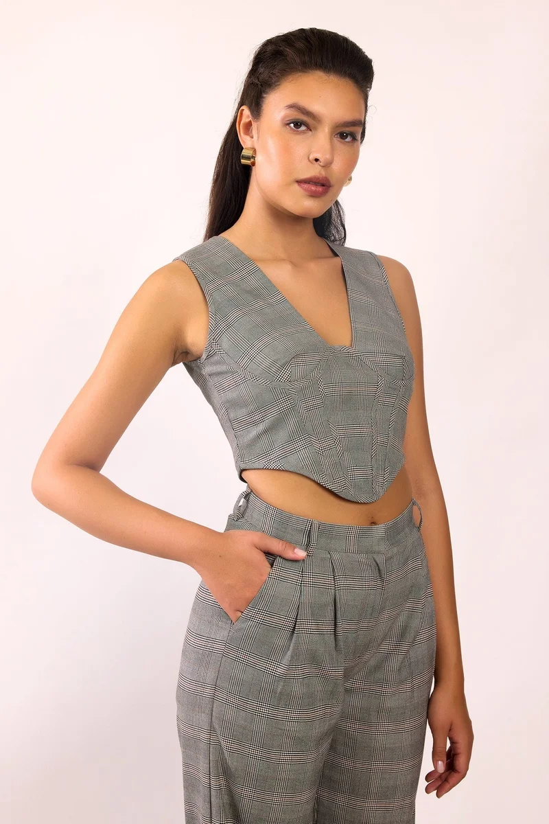 Virgio VIRGIO Viscose V-Neck Grey Corset Crop Top