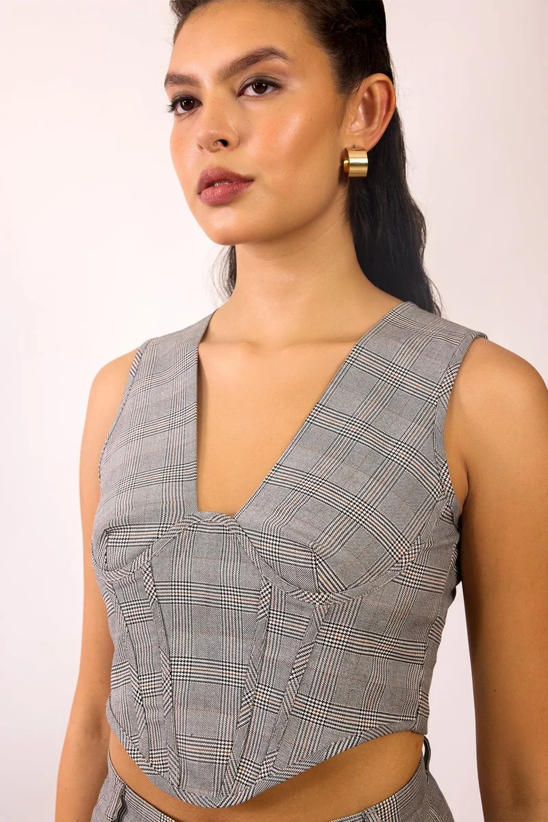 Virgio VIRGIO Viscose V-Neck Grey Corset Crop Top