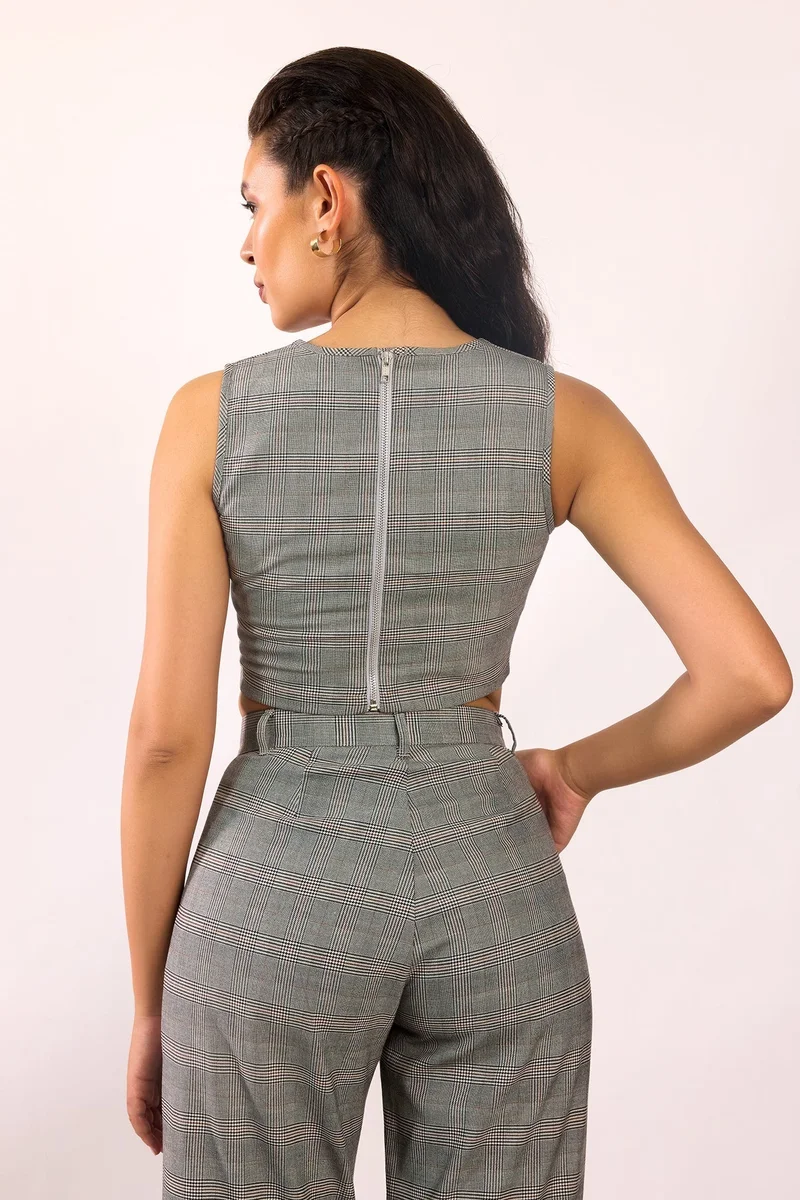 Virgio  VIRGIO Viscose V-Neck Grey Corset Crop Top for Women | Best Price UAE