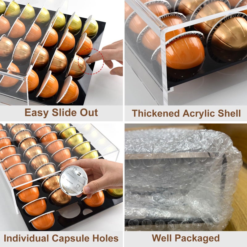 Blaithom Coffee Pod Holder Organizer for Nespresso Vertuo Pods, Upgraded Design Acrylic Vertuo Pod Storage Drawer, Coffee Capsule Organizer Compatible with Espresso Vertuo Coffee - 40 Pods-16â€x 11â€x 4â€ - Image 5