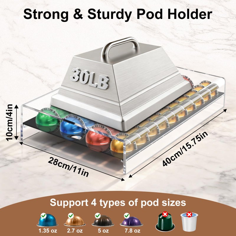 Blaithom Coffee Pod Holder Organizer for Nespresso Vertuo Pods, Upgraded Design Acrylic Vertuo Pod Storage Drawer, Coffee Capsule Organizer Compatible with Espresso Vertuo Coffee - 40 Pods-16â€x 11â€x 4â€ - Image 2