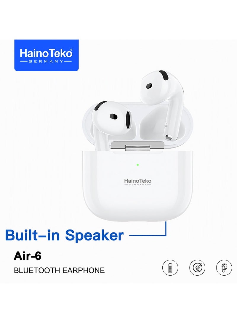 Haino Teko Haino Teko Air-6 Bluetooth Earphones With Built-in Speaker Multi Functional Touch Control and Microphone Compatible With Android Mobile and Tablets White  - Image 1
