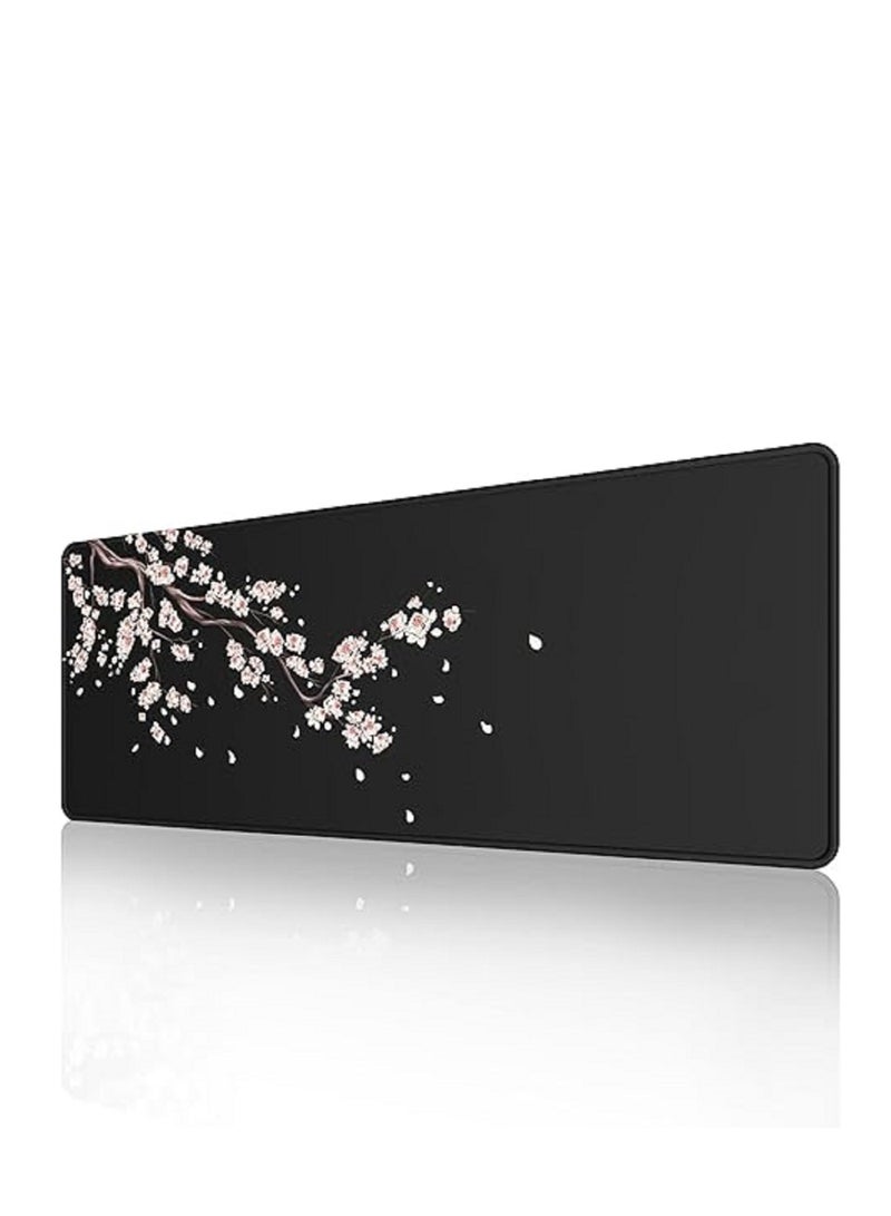 Cherry Blossom Black Mouse Pad 900× 400 × 3 mm Extended Large Mouse Mat Desk Pad  Stitched Edges Mousepad Non-Slip Rubber Base Gaming Mouse Pad  For Gaming  Office  - Image 2