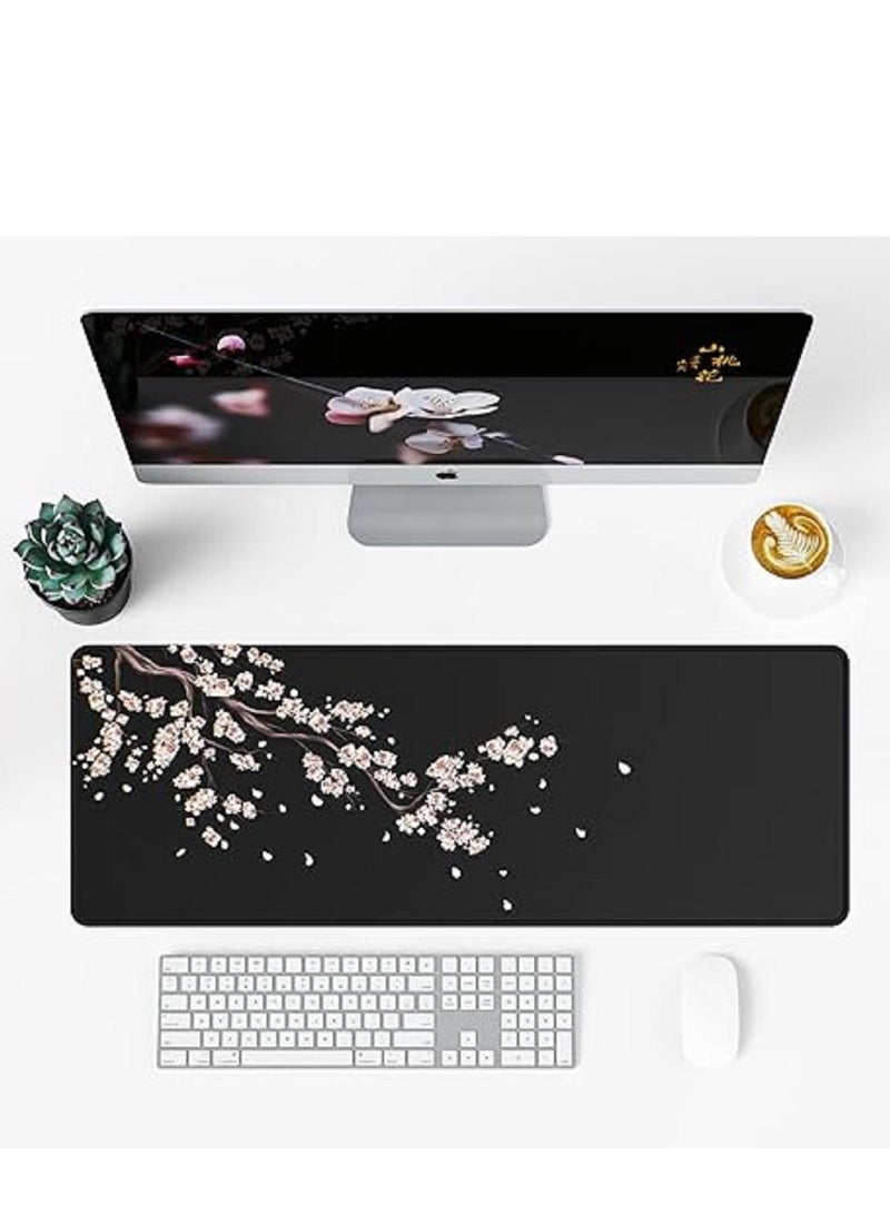 Cherry Blossom Black Mouse Pad 900× 400 × 3 mm Extended Large Mouse Mat Desk Pad  Stitched Edges Mousepad Non-Slip Rubber Base Gaming Mouse Pad  For Gaming  Office  - Image 3