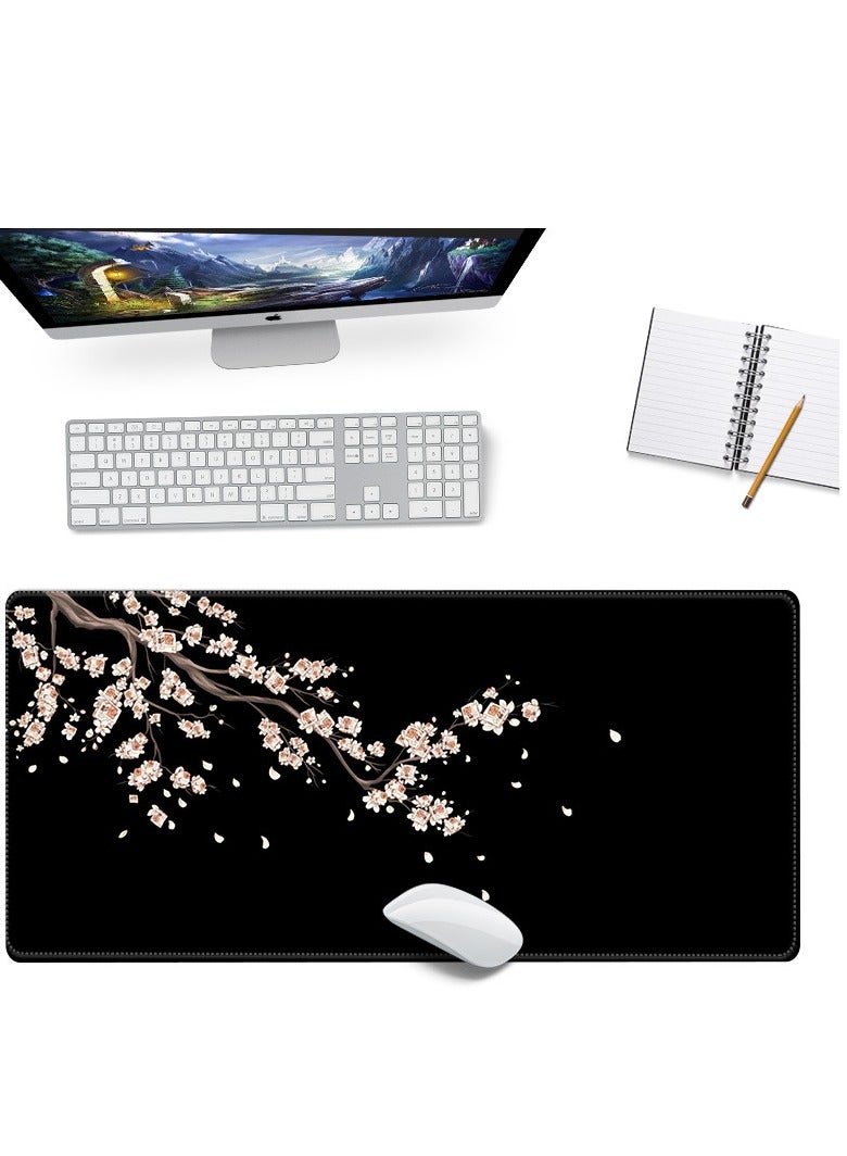 Cherry Blossom Black Mouse Pad 900× 400 × 3 mm Extended Large Mouse Mat Desk Pad  Stitched Edges Mousepad Non-Slip Rubber Base Gaming Mouse Pad  For Gaming  Office  - Image 1
