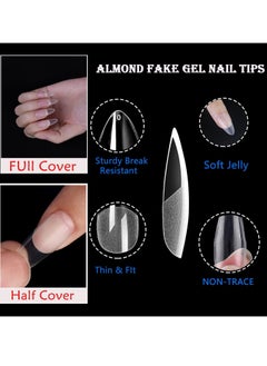 Excefore Almond Fake Gel Nail Tips 120pcs Almond Press on Nails Medium French Design Clear Full Cover Artificial Almond False Nails with Nail Glue for Home DIY Nail Salon Nail Extension,10 size  - Image 5