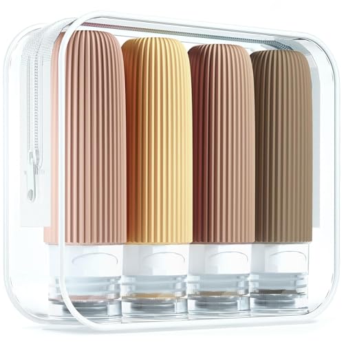 Glivary travel Bottles Kit for Toiletries Organizer BPA Free 90ml Silicone Size Containers Portable Split Bottle Accessories for Conditioner Shampoo Lotion - 4 Pack, Multicolor - Image 1