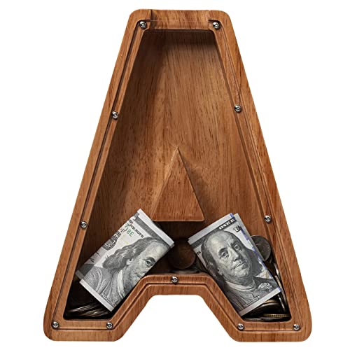 ladenk Piggy Bank for Kids Boys Girls Wooden Large Letter Piggy Bank Alphabet Money Bank with Initial A Coin Bank Fun Gifts for Birthday Christmas Festival Baby Shower - Image 5