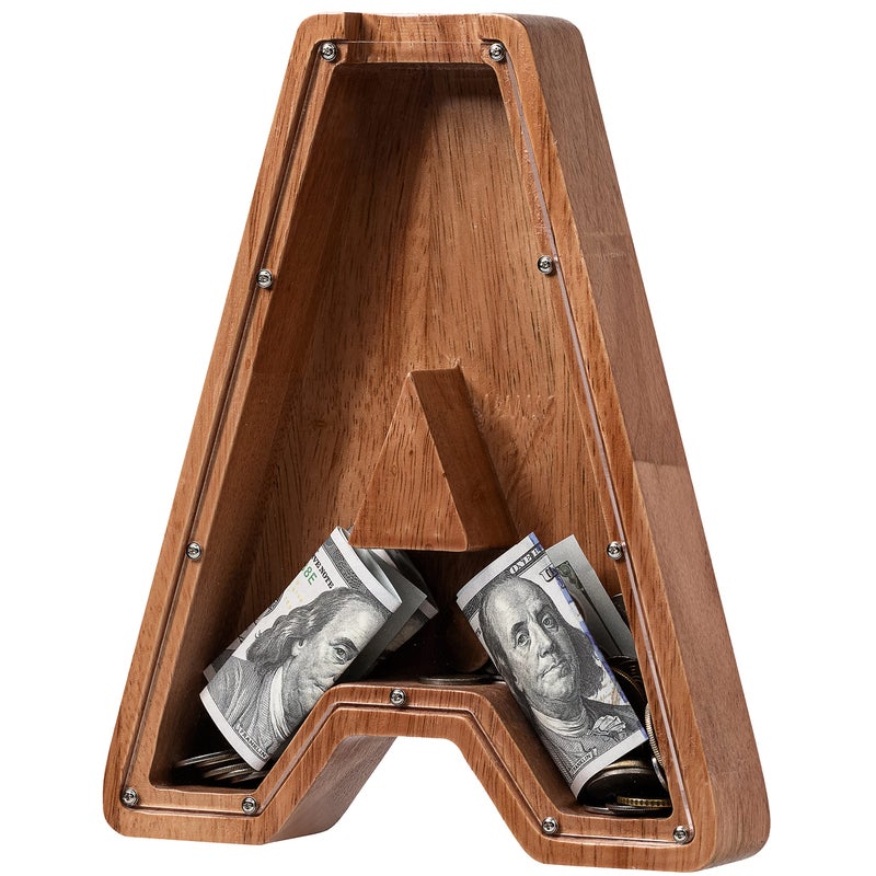 ladenk Piggy Bank for Kids Boys Girls Wooden Large Letter Piggy Bank Alphabet Money Bank with Initial A Coin Bank Fun Gifts for Birthday Christmas Festival Baby Shower - Image 3