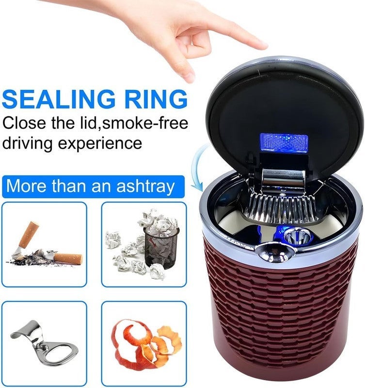 منفضة سجائر متعددة الوظائف للسيارة مزودة بإضاءة LED وغطاء محكم الإغلاق - منفضة سجائر محمولة لحامل الأكواب، منفضة سجائر مقاومة للحرارة العالية وخالية من الدخان مع صينية قابلة للإزالة، منفضة سجائر أنيقة للاستخدام الداخلي في السيارة والمنزل والخارج - Image 4