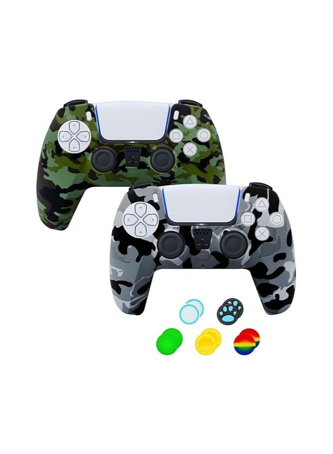 طقم جرابات حماية من السيليكون ناعمة ومضادة للانزلاق مكونة من قطعتين لاذرع التحكم بجهاز العاب بلاي ستيشن 5 لون رمادي واخضر - Image 1