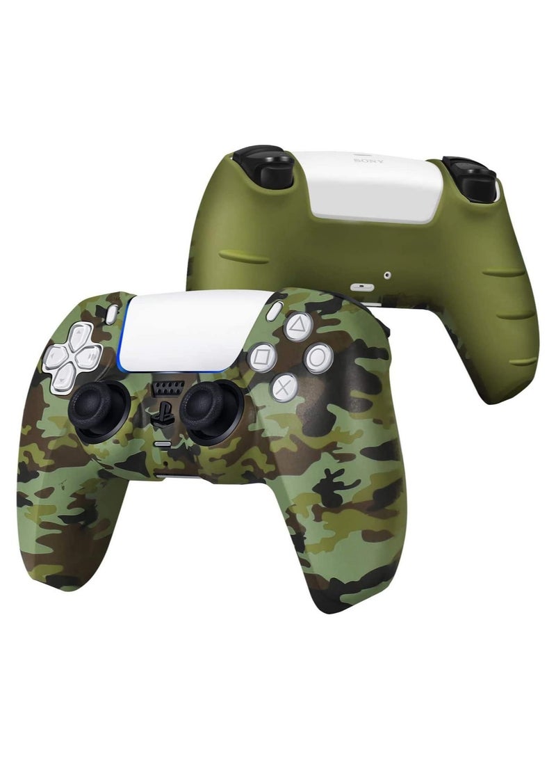 طقم جرابات حماية من السيليكون ناعمة ومضادة للانزلاق مكونة من قطعتين لاذرع التحكم بجهاز العاب بلاي ستيشن 5 لون رمادي واخضر - Image 2