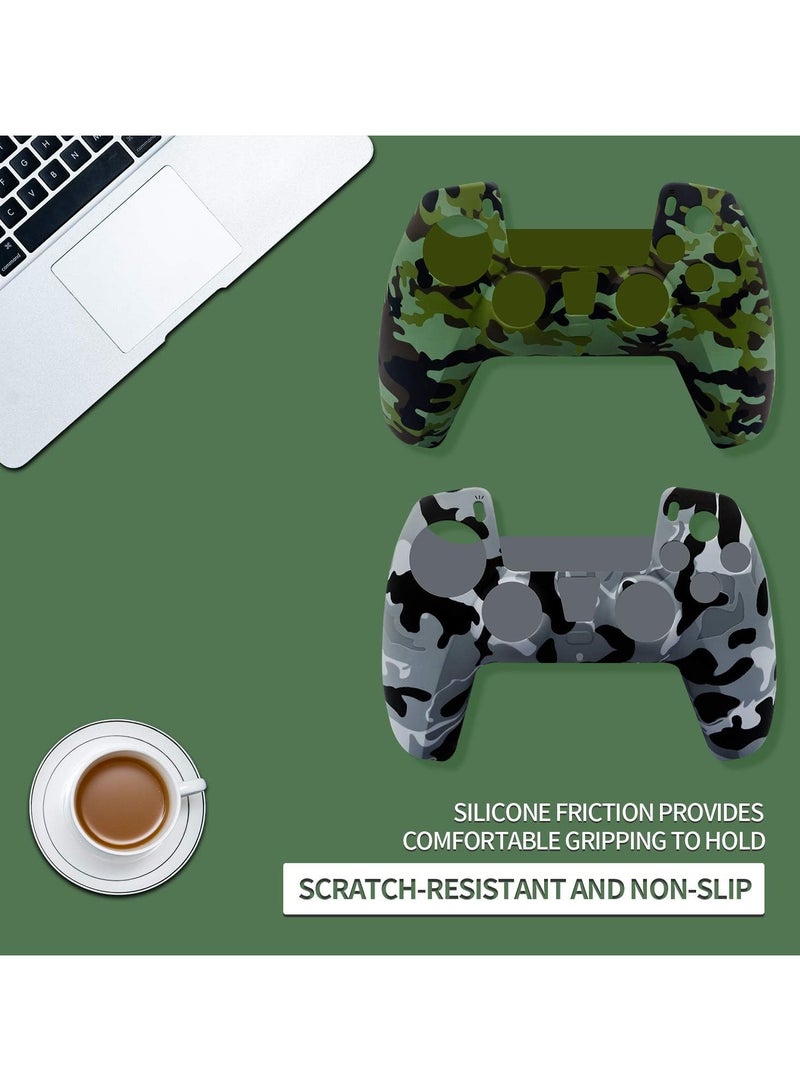 طقم جرابات حماية من السيليكون ناعمة ومضادة للانزلاق مكونة من قطعتين لاذرع التحكم بجهاز العاب بلاي ستيشن 5 لون رمادي واخضر - Image 3