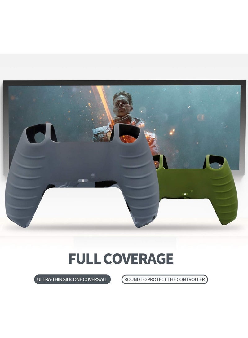 طقم جرابات حماية من السيليكون ناعمة ومضادة للانزلاق مكونة من قطعتين لاذرع التحكم بجهاز العاب بلاي ستيشن 5 لون رمادي واخضر - Image 4