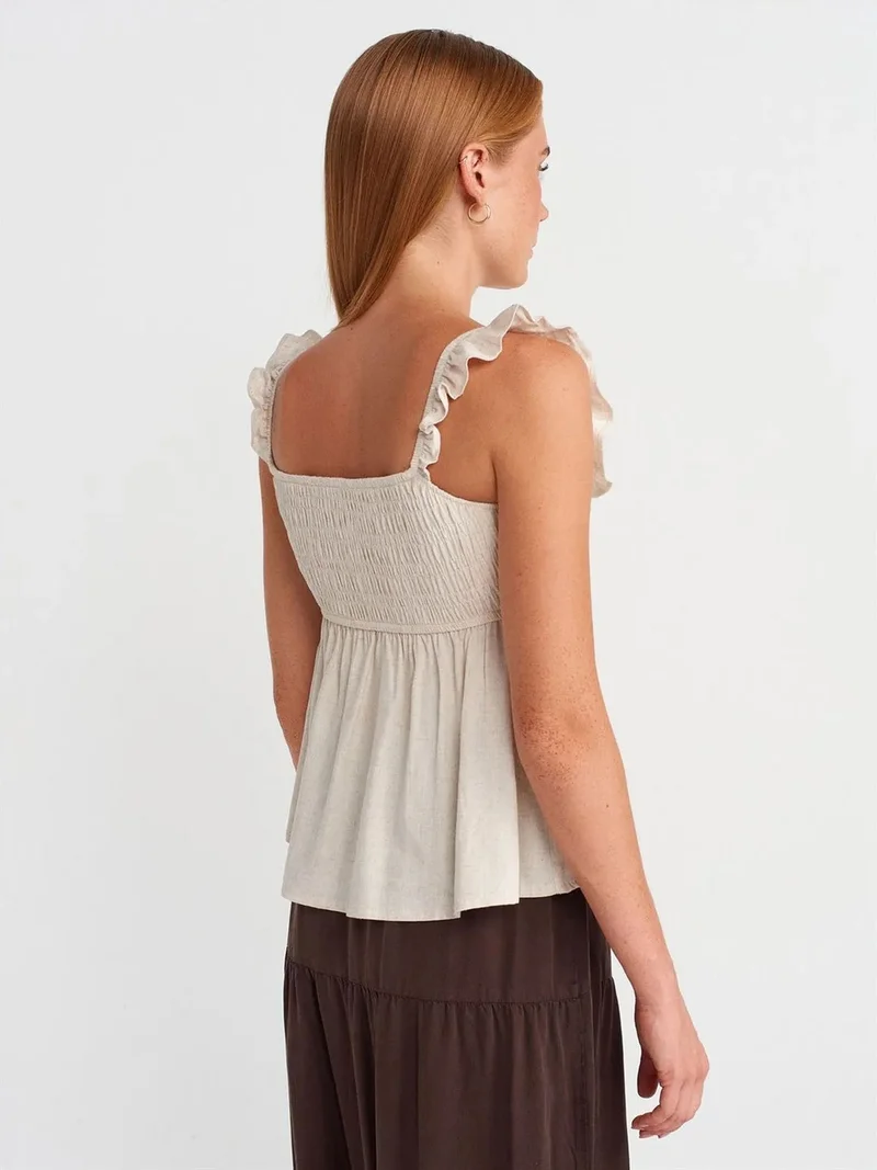 ديلفين Dilvin Sleeveless Square-neck Blouse With Tie Front