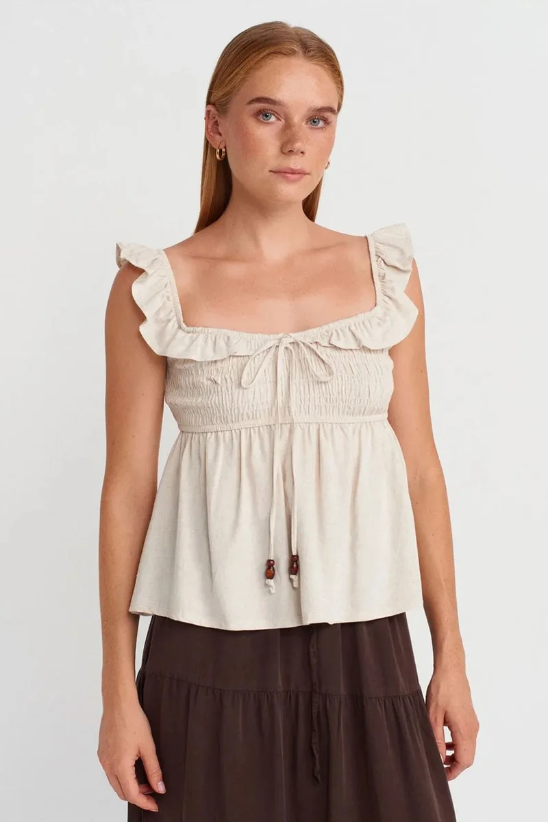 DILVIN Sleeveless Square-neck Blouse With Tie Front