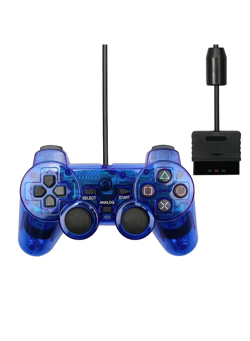 Wired Controller, Ergonomics Design Vibration Joystick, Ultra Accurate Gamepad Controller With High Quality 1.6m Cable, Durable Plug And Play Joypad For PS2, PS1 Console, (Transparent Blue)  - Image 1