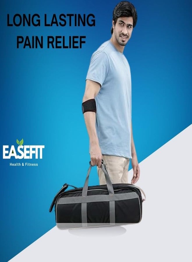 EASEFIT دعامة كوع التنس من النيوبرين من إيزيفيت مع حزام - رباط كوع لتخفيف آلام التهاب الجراب والتهاب الأوتار، مناسب للتمارين الرياضية، التنس، الريشة الطائرة، والجري - مقاس حر - أسود - Image 2
