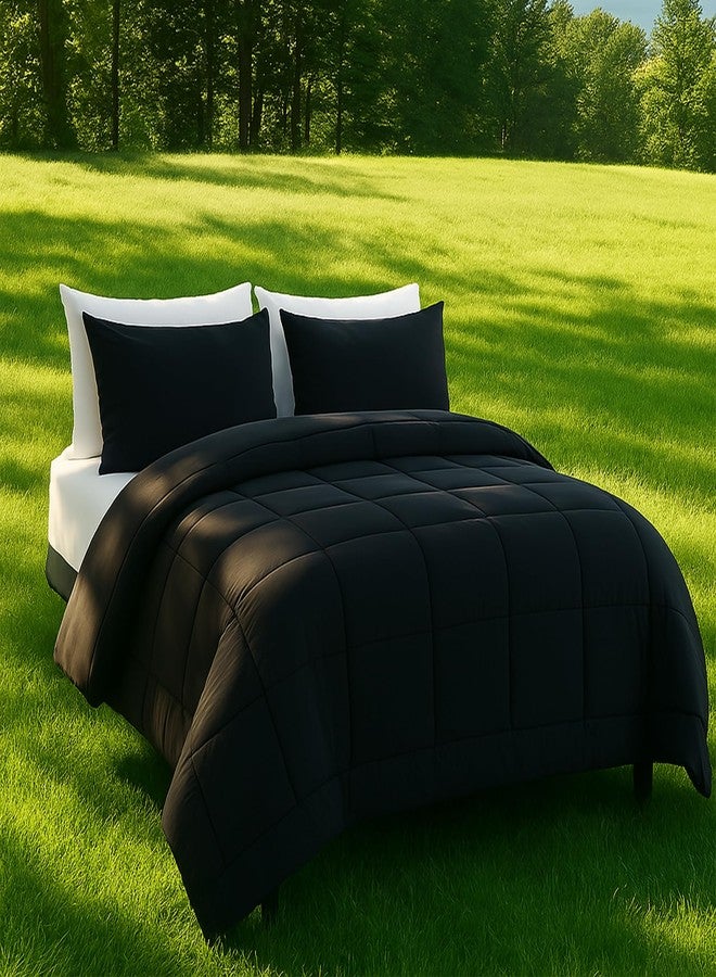DOWNCOOL Queen Comforter Set -All Season Queen Bed Set with 2 Pillow Cases-3 Pieces Bedding Sets Queen -Down Alternative Black Comforters Queen Size(88"x90") - Image 2