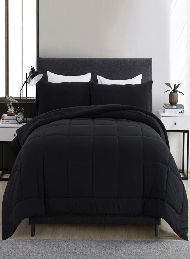 DOWNCOOL Queen Comforter Set -All Season Queen Bed Set with 2 Pillow Cases-3 Pieces Bedding Sets Queen -Down Alternative Black Comforters Queen Size(88"x90") - Image 1
