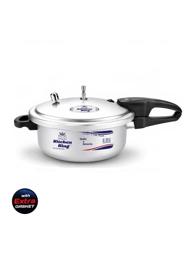 Kitchen King 3Liters Kitchen King Feast 3L Inner Lid Pressure Cooker for 2-3 Persons, Heavy Duty Aluminium Body, 6 Safety Features, Extra Gasket Included, Fast & Energy Efficient Cooking, Gas, Electric, Ceramic & Halogen Compatible Silver - Image 1