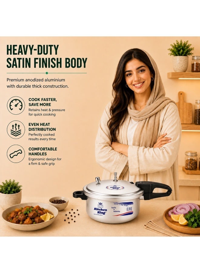 Kitchen King 3Liters Kitchen King Feast 3L Inner Lid Pressure Cooker for 2-3 Persons, Heavy Duty Aluminium Body, 6 Safety Features, Extra Gasket Included, Fast & Energy Efficient Cooking, Gas, Electric, Ceramic & Halogen Compatible Silver - Image 3