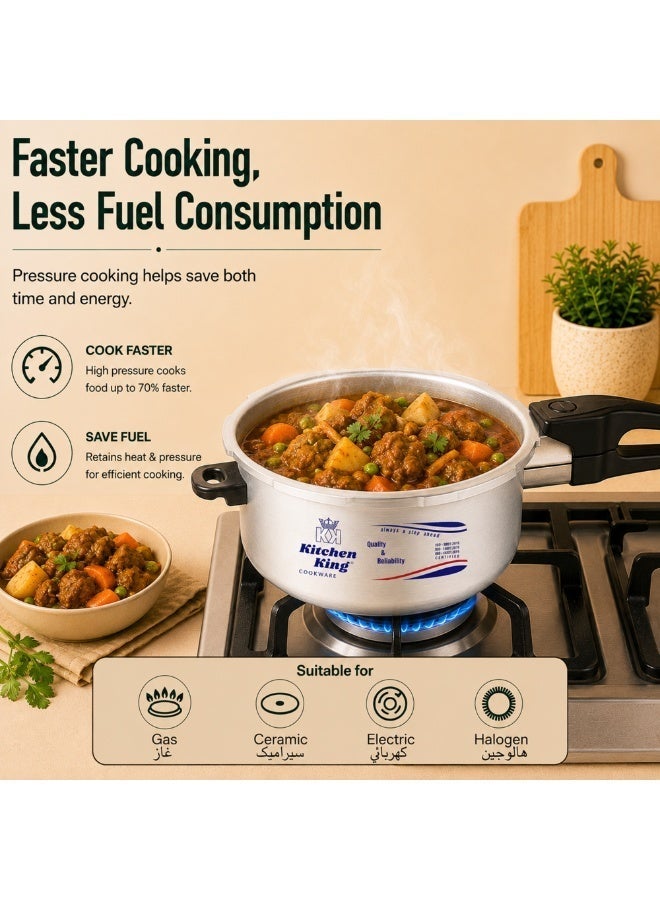 Kitchen King 3Liters Kitchen King Feast 3L Inner Lid Pressure Cooker for 2-3 Persons, Heavy Duty Aluminium Body, 6 Safety Features, Extra Gasket Included, Fast & Energy Efficient Cooking, Gas, Electric, Ceramic & Halogen Compatible Silver - Image 5