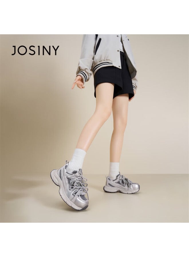 Josiny Zhuoshini Thick Sole Dad Sneakers New Classic Sweet Cool Height Increasing Casual Breathable Women's Sports Shoes Light Gray Size 37 - Image 4