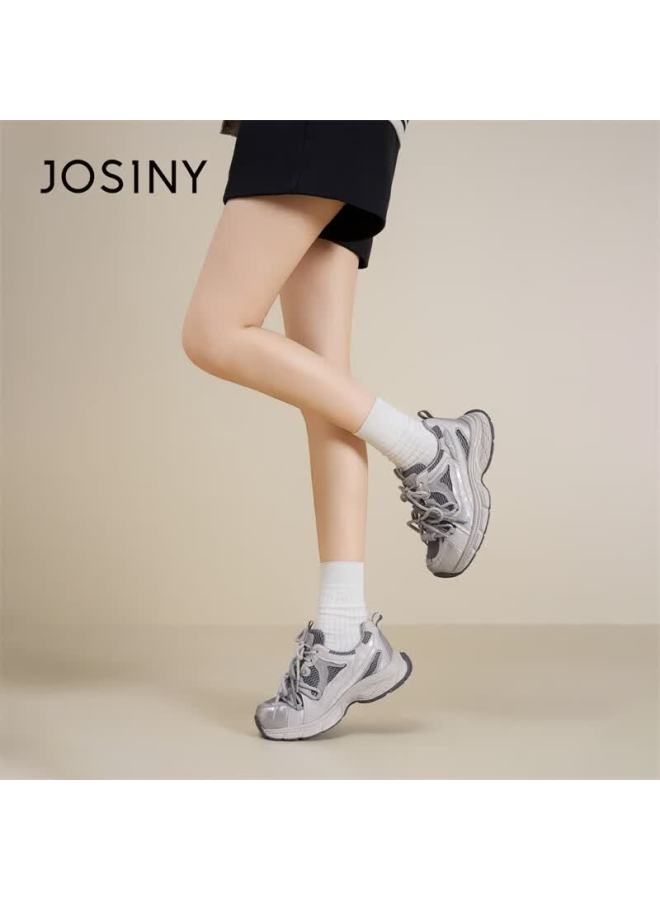 Josiny Zhuoshini Thick Sole Dad Sneakers New Classic Sweet Cool Height Increasing Casual Breathable Women's Sports Shoes Light Gray Size 37 - Image 3