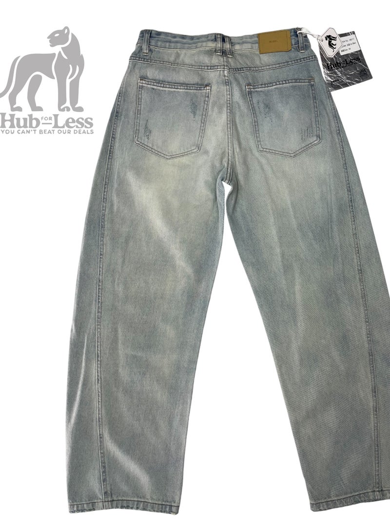 Hub For Less Men's Ultra-Wide Leg Jeans – Monkey & Acid Washed with Side Cut Detailing - Image 2