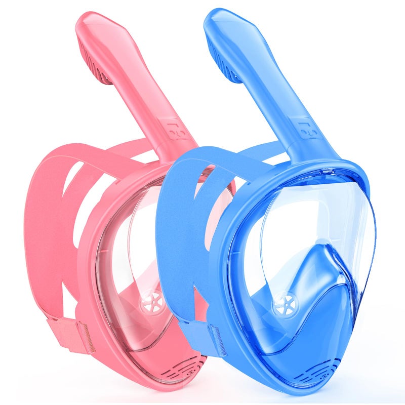 Hydiview Kids Snorkel Mask Full Face, Snorkeling Gear for Kids 2-14 with Camera Mount, 180 Degree Panoramic View Snorkeling Set Anti-Fog Anti-Leak (Blue+Pink) - Image 1