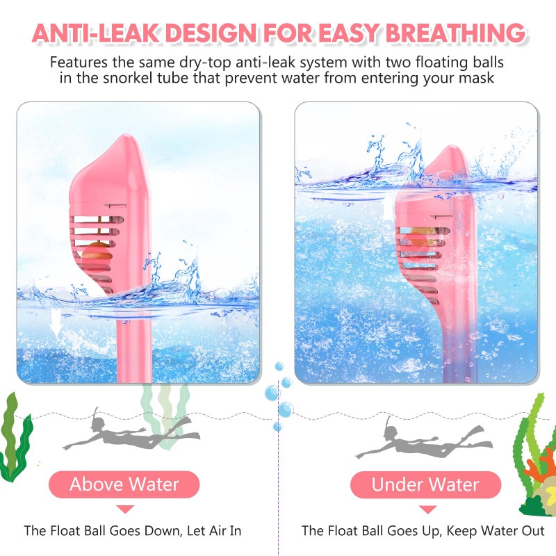 Hydiview Kids Snorkel Mask Full Face, Snorkeling Gear for Kids 2-14 with Camera Mount, 180 Degree Panoramic View Snorkeling Set Anti-Fog Anti-Leak (Blue+Pink) - Image 4