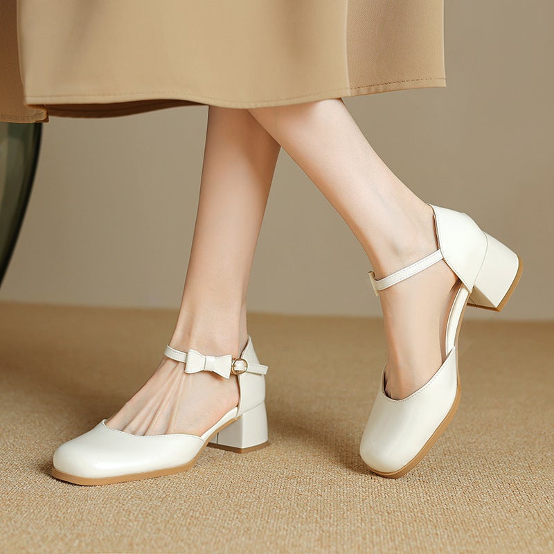 2024 Summer Sweet Bow Mid-Heel 33-43 Size Buckle Hollow Sandals - Image 3
